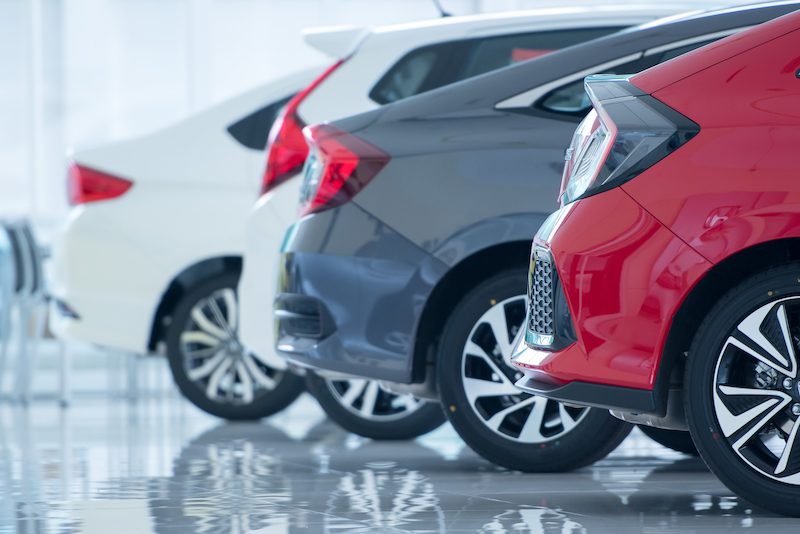 cars in car dealership